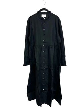 Alice Walk Linen Black Ruffled Collar Button-Front Maxi Dress Small NWT $300